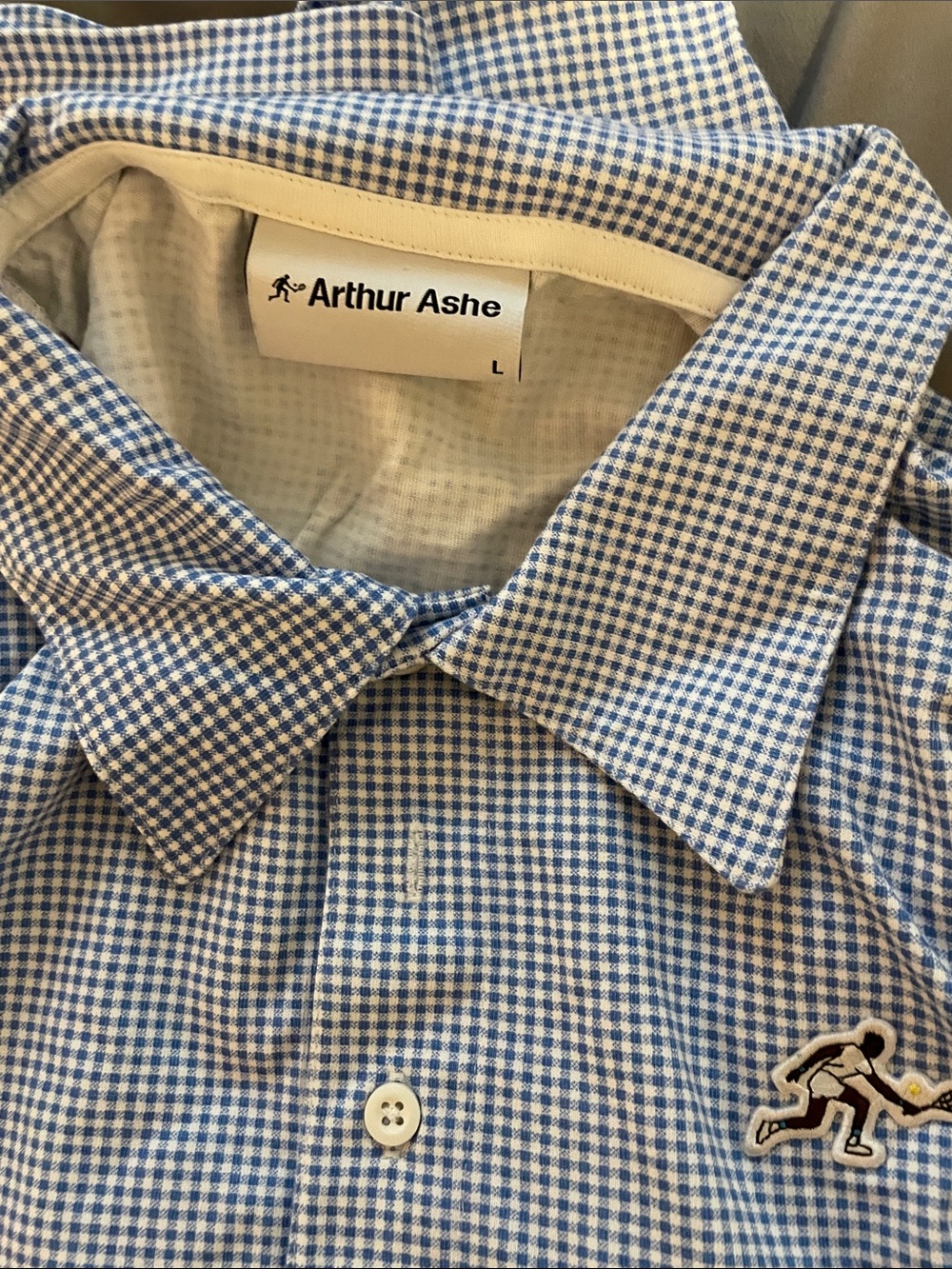 Men's Blue Gingham Button-Up Shirt- Arthur Ashe